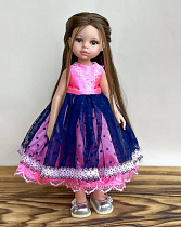 Платье бальное  на куклу Paola Reina 33 см, с темно-синей юбочкой